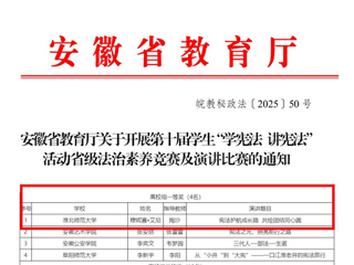 世界杯官网学子荣获安徽省第十届学生“学宪法 讲宪法”演讲比赛高校组一等奖